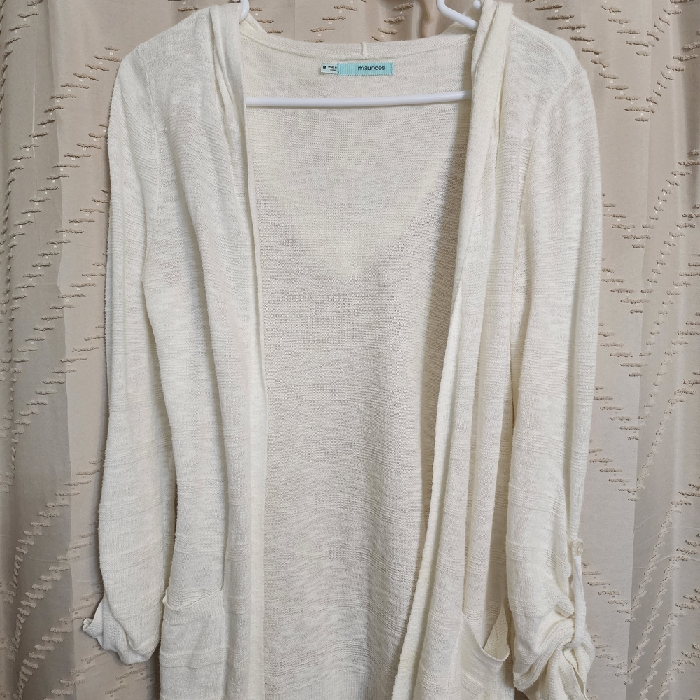 Maurices Cream Open-Front Lightweight Hooded Cardigan
